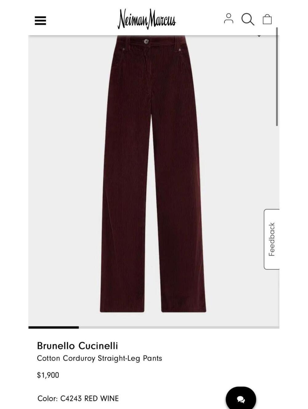 EUC $1900 BRUNELLO CUCINELLI WOMENS SIZE 4 BURGUNDY CORDUROY WIDE LEG PANTS - Picture 3 of 8